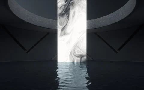 Water surface with glowing lights, 3d rendering. Stock Illustration