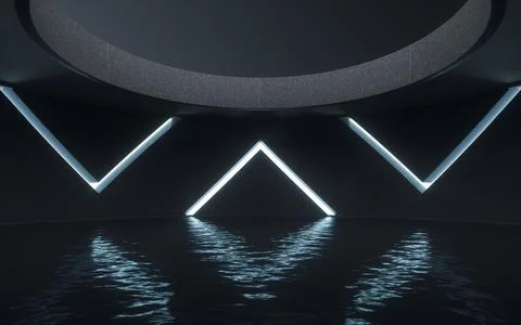 Water surface with glowing lights, 3d rendering. Illustrazione stock