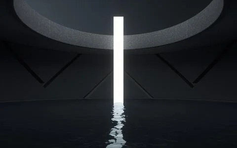 Water surface with glowing lights, 3d rendering. Illustrazione stock