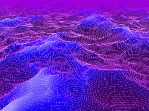 Water Surface. Grid color background. Abstract 3d  Illustration. Stock Illustration