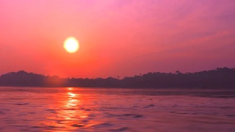 Water Surface of the Napo River at Sunset Stock Footage 72756737