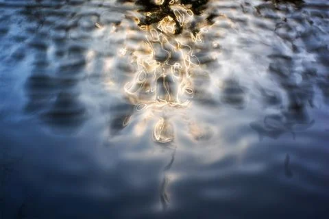 Water surface with reflections of lights. Abstract background Stock Photos