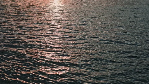Water surface reflects light during sunset over a calm lake in the early evening Stock Footage 336482607