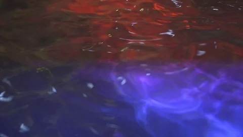 Water surface of swimming pool in colorful light while water party at night Stock Footage