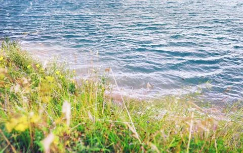 Water surface. The texture of the water. Waves on the lake in windy weather. Stock Photos