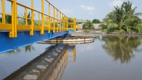 Water surface in treatment pond while in waste water treatment process. Stock Footage 130331457