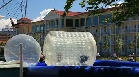 Water-Surface Walking Ball at the Baltic Sea Resort Kuehlungsborn Stock Footage 11138165