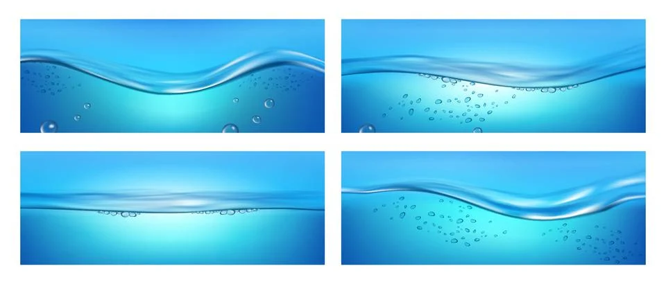 Water surface. Wave blue, bubble air. Effervescent, cold beverage, transpar.. Stock Illustration