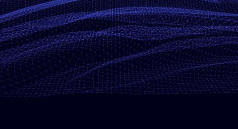 Water Surface. Wavy Grid Vector Background on dark blue Illustrazione stock