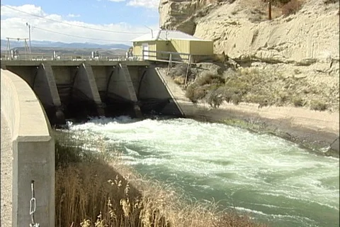 Water Surging through Diversion Dam Stock Footage 121605196