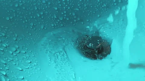 Water Swirling Down Sink Drain with Bubbles Macro Shot Video stock 344690565