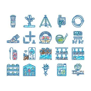 Water system irrigation sprinker icons hand drawn Stock Illustration