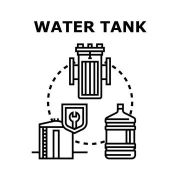 Water tank system serving home and industry Ilustración de archivo