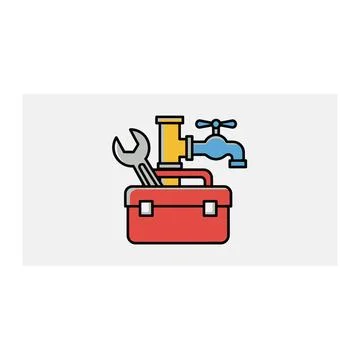 Water tap and pipe tool box white background home repair graphic icon Stock Illustration