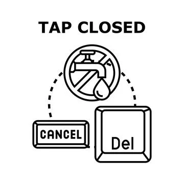Water tap closure managing with cancel delete buttons Stock Illustration