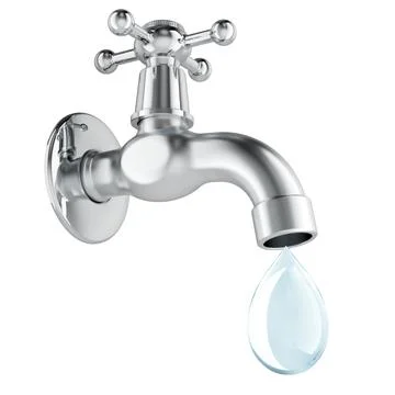 Water tap with dripping drop. Save water concept, 3D rendering Stock Illustration