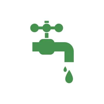 Water tap with falling drop. Green ecological sign. Protect planet. Vector. Illustration
