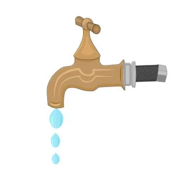 Water tap with falling drop isolated on white background. Stock Illustration
