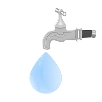 Water tap with falling drop isolated on white background. Stock Illustration