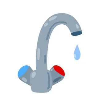Water tap with falling drop of water. Plumbing in kitchen and bathroom Illustration