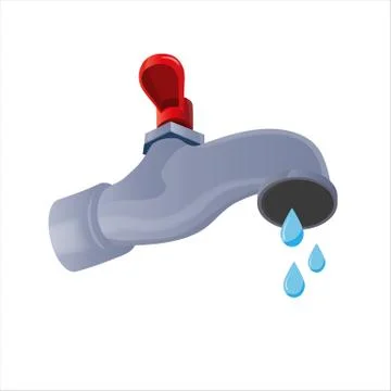 Water tap with falling drops. Isolated on white background. Stock Illustration