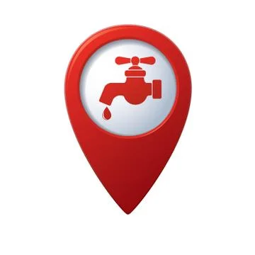 Water tap icon red map pointer Stock Illustration