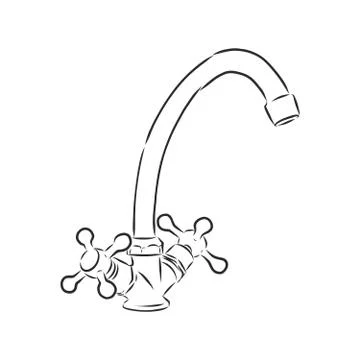 Water tap for kitchen, Vector Single Sketch Kitchen Faucet Stock Illustration