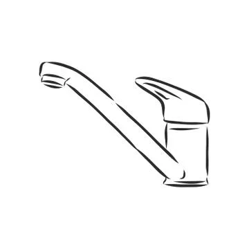 Water tap for kitchen, Vector Single Sketch Kitchen Faucet Stock Illustration