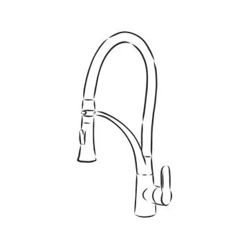 Water tap for kitchen, Vector Single Sketch Kitchen Faucet Stock Illustration