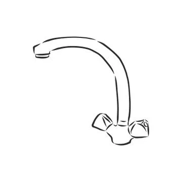 Water tap for kitchen, Vector Single Sketch Kitchen Faucet Stock Illustration