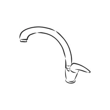 Water tap for kitchen, Vector Single Sketch Kitchen Faucet Stock Illustration