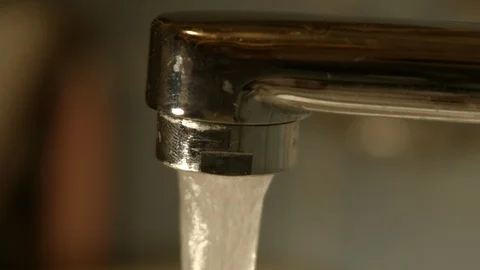 Water tap in kitchen. Water supply and is dripping. Stock Footage