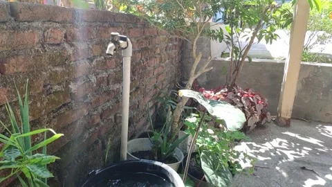 A water tap that is leaking because the tap is not closed tightly Stock Footage 287841978