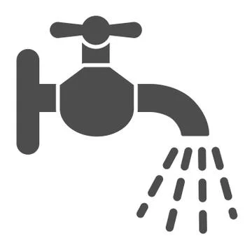 Water tap solid icon. Faucet flows glyph style pictogram on white background イラスト素材