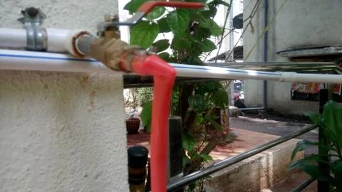 Water tap system outside a flat Stock Photos