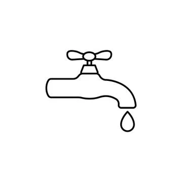 Water tap vector line icon black on white background Stock Illustration