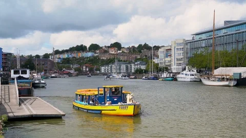 Water taxis and Ferry in Bristol Docks, Bristol Stock Footage