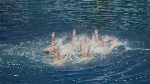 Water team sports, girls synchronized swimming Stock Footage