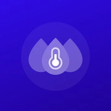 Water temperature icon with thermometer and drops, transparent design Ilustración de archivo