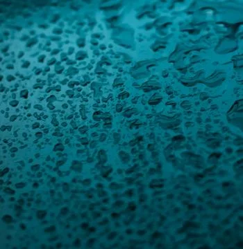 Water texture abstract background, aqua drops on turquoise glass as science m 写真素材