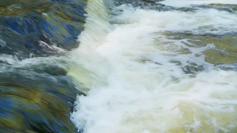 The water threshold of a mountain river. Small fish jump out of the water. Vídeo Stock 276075792