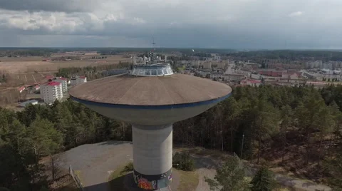 Water tower, 4K orbiting droneflight Stock-Footage 62502622