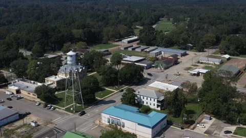 Water Tower and Courthouse in a Small Town, Newton, Texas, USA Stock Footage 129323931