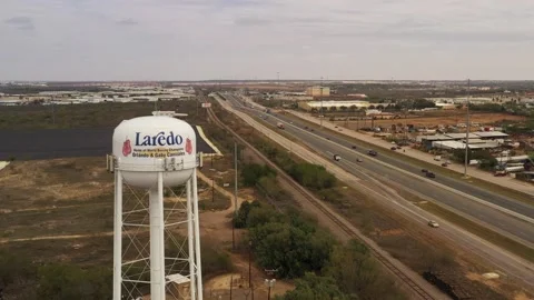 Water Tower and Interstate I-35, Laredo, Texas, USA Stock Footage 142113442