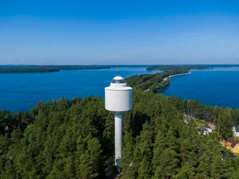 Water tower and viewing platform in the Punkaharju Nature Reserve in Finland Stock Photos