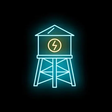 Water tower building with electric lightning energy symbol Ilustración de archivo