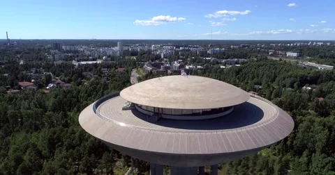 Water tower, Cinema 4k aerial rising view of Haukilahti watertower, revealing Stock Footage