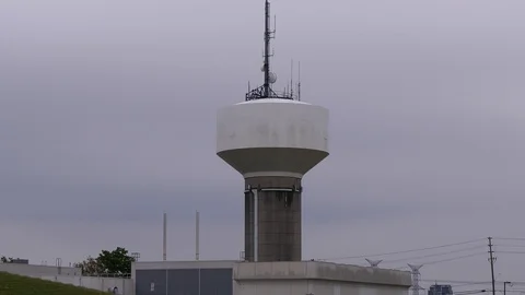 Water tower for clean drinking water for city and town Stock Footage 90584641
