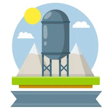 Water tower. Communication system of small town. Ilustración de archivo