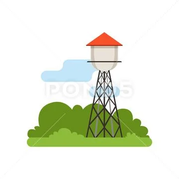 Water tower, farm building, countryside life object, rural landscape vector Stock Illustration